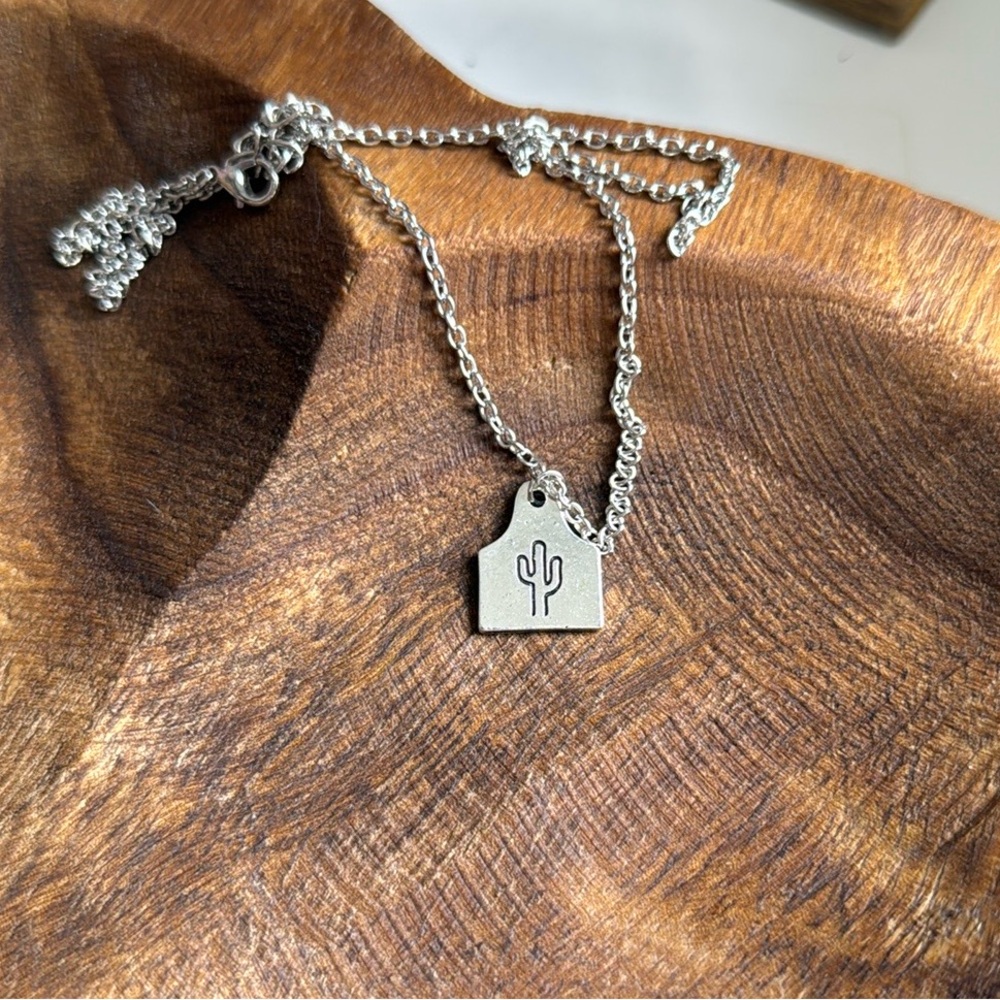 Silver Cactus Pendant Necklace western boho